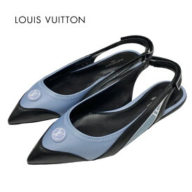 ルイヴィトン LOUIS VUITTON アークライトライン パンプス 靴 シューズ サテン レザー ライトブルー ブラック フラットパンプス フラットサンダル ロゴ スリングバック