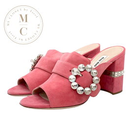 ミュウミュウ MIUMIU サンダル 靴 シューズ スエード ピンク 未使用 ミュール ビジュー