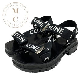 セリーヌ CELINE レオ ストラッピー サンダル 靴 シューズ ファブリック レザー ブラック ホワイト 黒 スポーツサンダル ロゴ ベルクロ