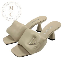 プラダ PRADA サンダル 靴 シューズ パデッドナッパレザー ベージュ トライアングルロゴ ミュール