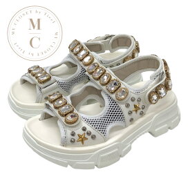 グッチ GUCCI サンダル 靴 シューズ メッシュ レザー ホワイト ゴールド シルバー 未使用 スポーツサンダル フラットサンダル ビジュー スタッズ