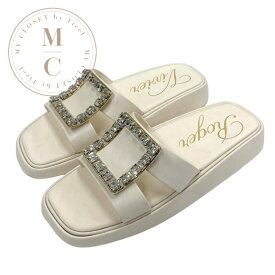 ロジェヴィヴィエ Roger Vivier サンダル 靴 シューズ レザー アイボリー フラットサンダル ミュール ストラスバックル ビジュー