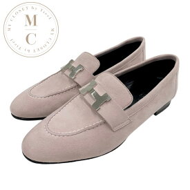 エルメス HERMES パリ ローファー 革靴 靴 シューズ スエード ピンク シルバー モカシン フラットシューズ H金具