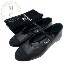 シャネル CHANEL フラットシューズ 靴 シューズ レザー ファブリック ブラック 黒 メリージェーン ココマーク バレエシューズ