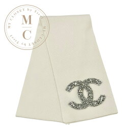 シャネル CHANEL マフラー カシミヤ ホワイト ココマーク パール ラインストーン ビジュー