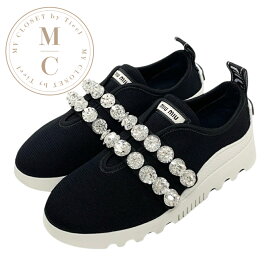 ミュウミュウ MIUMIU スニーカー 靴 シューズ ファブリック ブラック 黒 ビジュー ロゴ