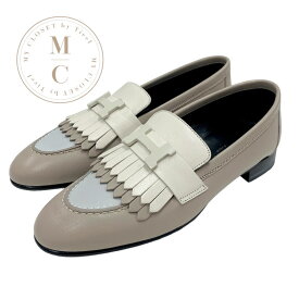 エルメス HERMES ロワイヤル ローファー 革靴 靴 シューズ レザー ブラウン系 ベージュ系 未使用 モカシン フラットシューズ H金具 フリンジ