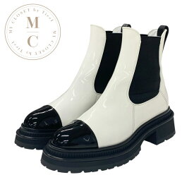 シャネル CHANEL ブーツ ショートブーツ 靴 シューズ パテント ホワイト ブラック ココマーク サイドゴア