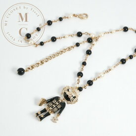 シャネル CHANEL ネックレス ペンダント チョーカー ゴールド ブラック ライオン ココマーク ロゴ ラインストーン