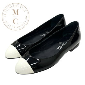 シャネル CHANEL フラットシューズ 靴 シューズ パテント ブラック ホワイト ココマーク フラットパンプス