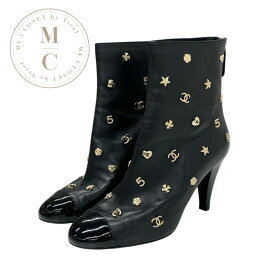 シャネル CHANEL ブーツ ショートブーツ 靴 シューズ レザー パテント ブラック ゴールド ココマーク アイコン ロゴ