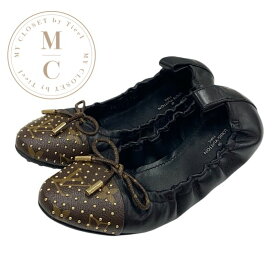 ルイヴィトン LOUIS VUITTON フラーティーライン モノグラム フラットシューズ 靴 シューズ レザー ブラック ブラウン ゴールド バレエシューズ バレリーナ リボン スタッズ