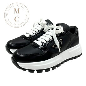 プラダ PRADA スニーカー 靴 シューズ レザー ブラック ホワイト 黒 未使用 トライアングル ロゴ