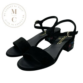 シャネル CHANEL サンダル 靴 シューズ スエード ブラック マルチカラー 黒 ココマーク ラインストーン ストラップ 未使用