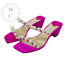 ジミーチュウ JIMMY CHOO Amara45 サンダル 靴 シューズ サテン フューシャピンク 未使用 パール ビーズ