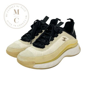 シャネル CHANEL スニーカー 靴 シューズ スエード ファブリック ホワイト ベージュ系 ブラック ココマーク