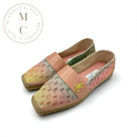 ジミーチュウ JIMMY CHOO フラットシューズ 靴 シューズ キャンバス レザー ピンク系 マルチカラー 未使用 エスパドリーユ ロゴ グラデーション