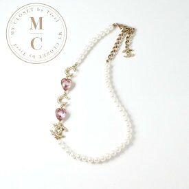 シャネル CHANEL ネックレス ペンダント チョーカー ホワイト ゴールド ピンク ココマーク ハート ストーン