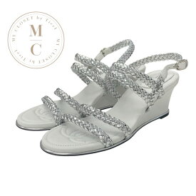 シャネル CHANEL サンダル 靴 シューズ レザー シルバー ホワイト ストラップ 編み込み ウェッジソール