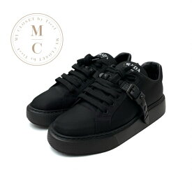 プラダ PRADA STUDDED BUCKLE スニーカー 靴 シューズ ナイロン レザー ブラック 黒 ロゴ スタッズ ベルト