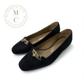 エルメス HERMES ビルバオ フラットシューズ 靴 シューズ スエード ブラック 黒 ゴールド ケリー金具