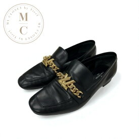 ルイヴィトン LOUIS VUITTON アッパーケースライン ローファー 革靴 靴 シューズ レザー ブラック 黒 ゴールド チェーン ロゴ フラットシューズ
