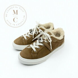 エルメス HERMES デイ スニーカー 靴 シューズ スエード ムートン ブラウン シルバー ケリー金具