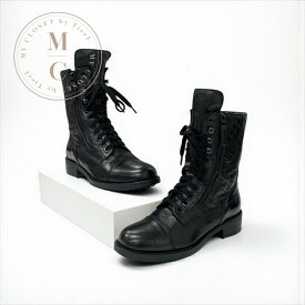 シャネル CHANEL ブーツ ショートブーツ 靴 シューズ レザー ブラック ココマーク マトラッセ ロゴ レースアップ