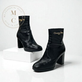 クリスチャンディオール CHRISTIAN DIOR D-Town ブーツ ショートブーツ 靴 シューズ レザー ブラック ゴールド ロゴ