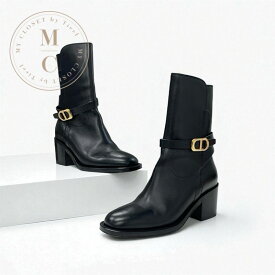 クリスチャンディオール CHRISTIAN DIOR DIOR EMPREINTE ブーツ ショートブーツ 靴 シューズ レザー ブラック 黒 ゴールド ベルト ロゴ