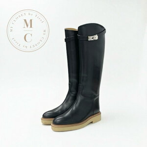 エルメス HERMES フォースティン ブーツ ロングブーツ 靴 シューズ レザー ブラック 黒 シルバー ケリー金具