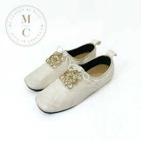 ロエベ LOEWE フラットシューズ 靴 シューズ レザー ホワイト系 ゴールド アナグラム ソフトダービー レースアップシューズ