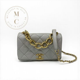 シャネル CHANEL バッグ ショルダーバッグ グレー ゴールド ミニマトラッセ ラムスキン ターンロック ココマーク 2way チェーン