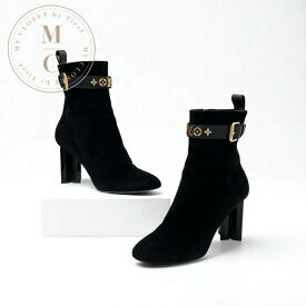 ルイヴィトン LOUIS VUITTON シルエットライン モノグラム ブーツ ショートブーツ 靴 シューズ スエード ブラック 黒 ゴールド アンクルブーツ LVロゴ