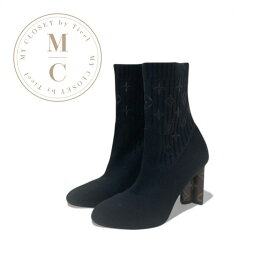 ルイヴィトン LOUIS VUITTON シルエットライン モノグラム ブーツ ショートブーツ 靴 シューズ ファブリック レザー ブラック ブラウン 黒 アンクルブーツ ソックスブーツ ニット