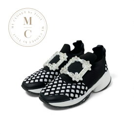 ロジェヴィヴィエ Roger Vivier ヴィヴラン スニーカー 靴 シューズ ファブリック レザー ブラック ホワイト ストラスバックル ビジュー