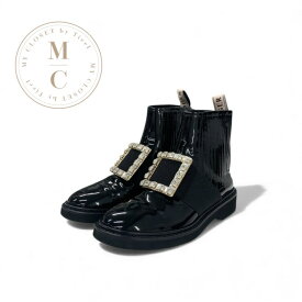 ロジェヴィヴィエ Roger Vivier ヴィヴレンジャー ブーツ ショートブーツ 靴 シューズ パテント ブラック ゴールド ストラスバックル ビジュー