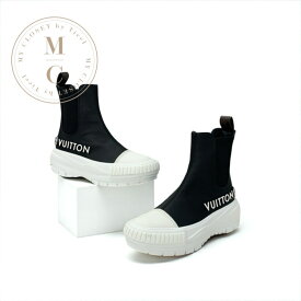 ルイヴィトン LOUIS VUITTON スクァッドライン モノグラム ブーツ ショートブーツ 靴 シューズ レザー ブラック ホワイト ロゴ サイドゴア アンクルブーツ ハイカットスニーカー