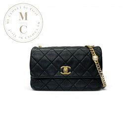 シャネル CHANEL バッグ ショルダーバッグ ラムスキン ブラック ゴールド マトラッセ ターンロック ココマーク パール シングルフラップ シングルチェーン