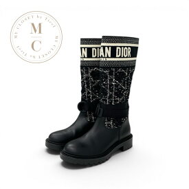 クリスチャンディオール CHRISTIAN DIOR D-MAJOR ブーツ ロングブーツ 靴 シューズ ファブリック カーフスキン ブラック ホワイト カナージュ ツイード ロゴ 刺繍 ストラップ