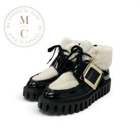 ロジェヴィヴィエ Roger Vivier Viv' Go-Thick ブーツ ショートブーツ 靴 シューズ パテント ムートン ブラック ホワイト ゴールド ロゴ バックル ボア