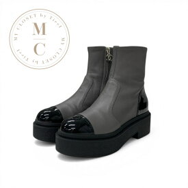 シャネル CHANEL ブーツ ショートブーツ 靴 シューズ レザー パテント グレー ブラック シルバー ココマーク