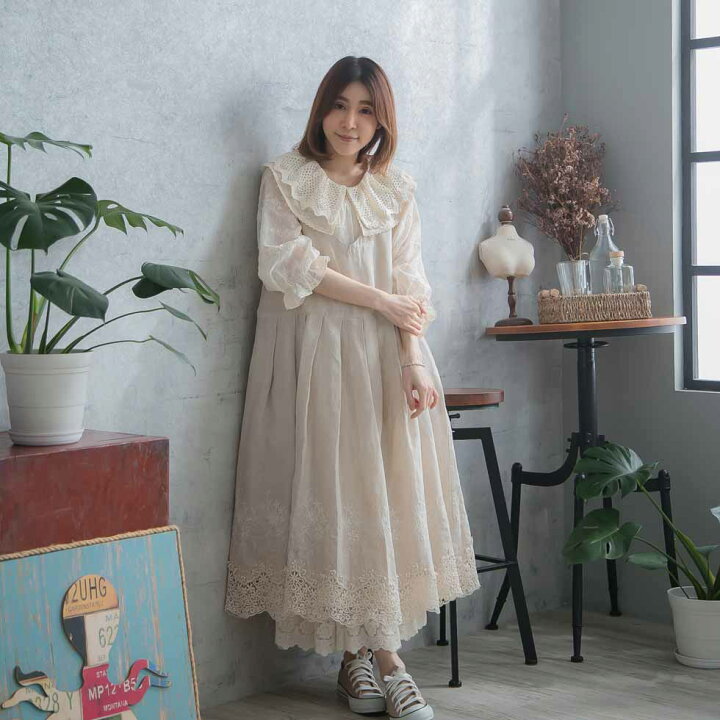 楽天市場 春夏特集 ワンピース ノースリーブ刺繍レースリネンロングワンピース 春夏新作 ベージュ ベイジ 肌色 1色 ノースリーブ タンクトップ リネン100 麻100 天然素材 スカラップレース 春服 春物 春用 春夏 夏服 夏物 夏用 Mycloset
