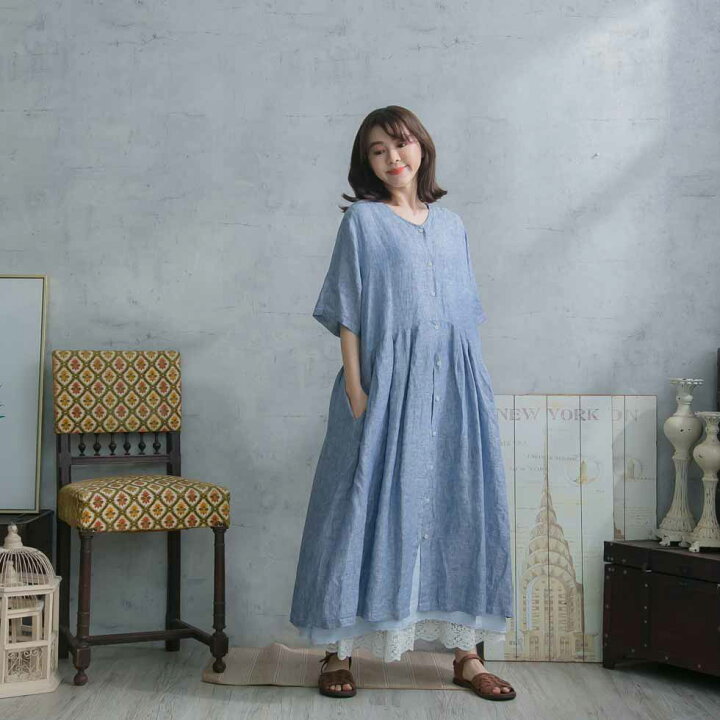 楽天市場】【完売御礼】 ワンピース 半袖刺繍レースリネン前開きロング  