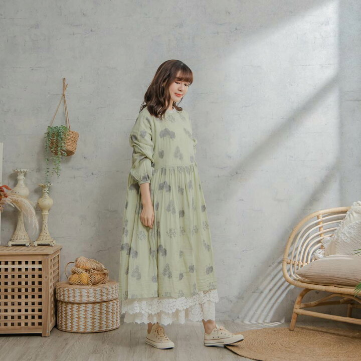 楽天市場】ワンピース 「 花柄レースモチーフ 」 背中ボタン留め 七分 