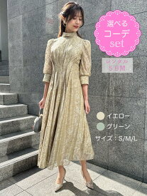 【レンタルドレス】レビュー書いて【往復送料無料】 選べるコーデ ゲストドレス フォーマル パーティードレス ANDRESD イエロー/グリーン 袖あり ひざ下丈 ミモレ 結婚式 お呼ばれ 7号/S 9号/M 11号/L 人気ドレス