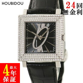 ブシュロン BOUCHERON キャレ WA011306 純正ダイヤ 正方形 黒 ギヨシェ メンズ レディース 腕時計自動巻き ブラック 【中古】