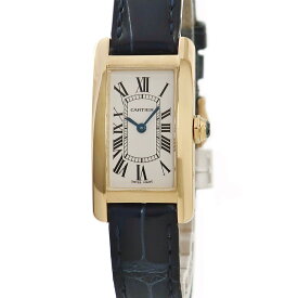 カルティエ Cartier タンクアメリカンSM W2601556 K18YG無垢 アイボリー ローマン 青針 角型 レディース 腕時計クオーツ ベージュ 【中古】