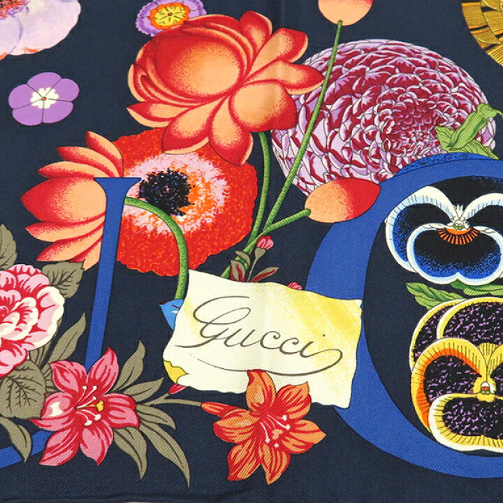 楽天市場】グッチ GUCCI スカーフ フローラル シルク ネイビー 