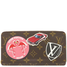 【ポイント10倍 4/27 10時まで】 ルイヴィトン LOUIS VUITTON 長財布 モノグラムステッカー 茶 赤 ラウンドファスナー M62149 【箱】【中古】